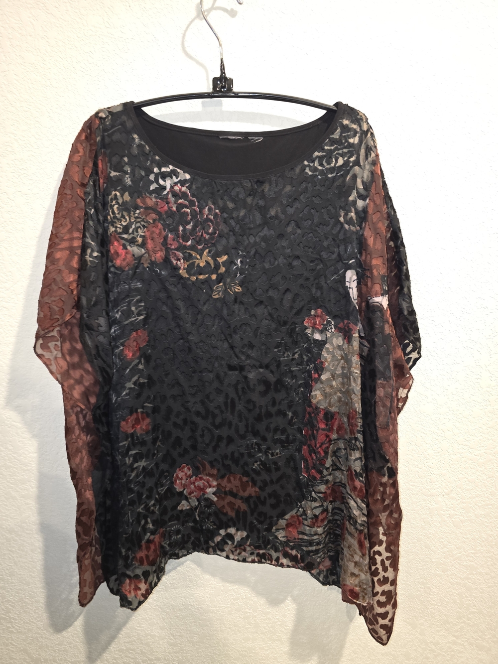 Chico's Burnout Velvet Floral Leopard Print Poncho Top - Women's